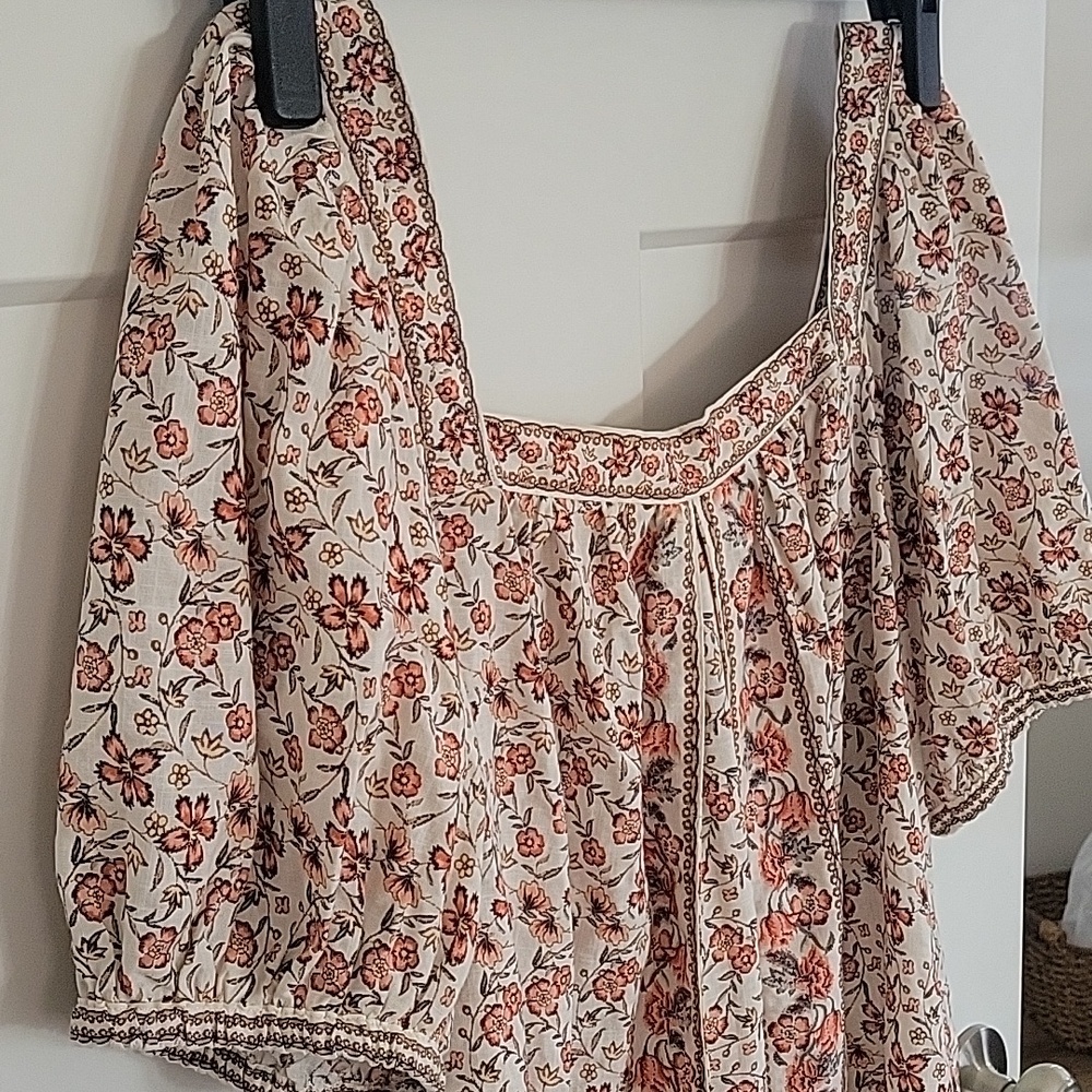 Max Studio Flowy Floral Hippie Bohemian Baby Doll Peasant Blouse SZ L